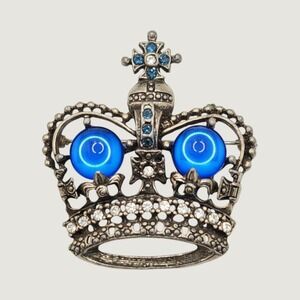 Vintage Crown Brooch Blue Cabochon Rhinestone Royal Imperial Victorian Style